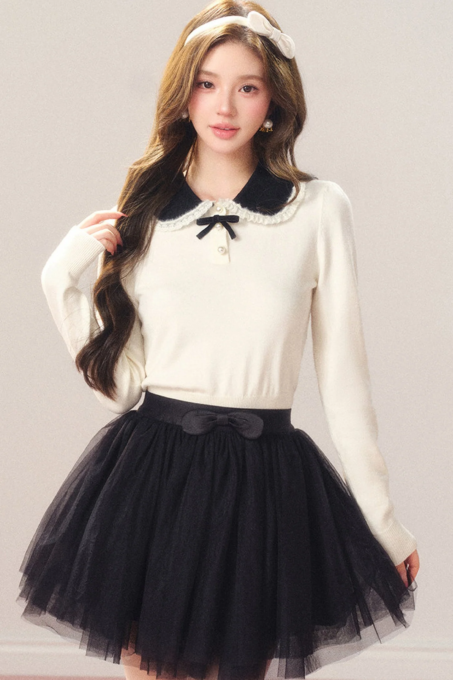 Short Doll Collar Wool Knit Top - gxfjsh