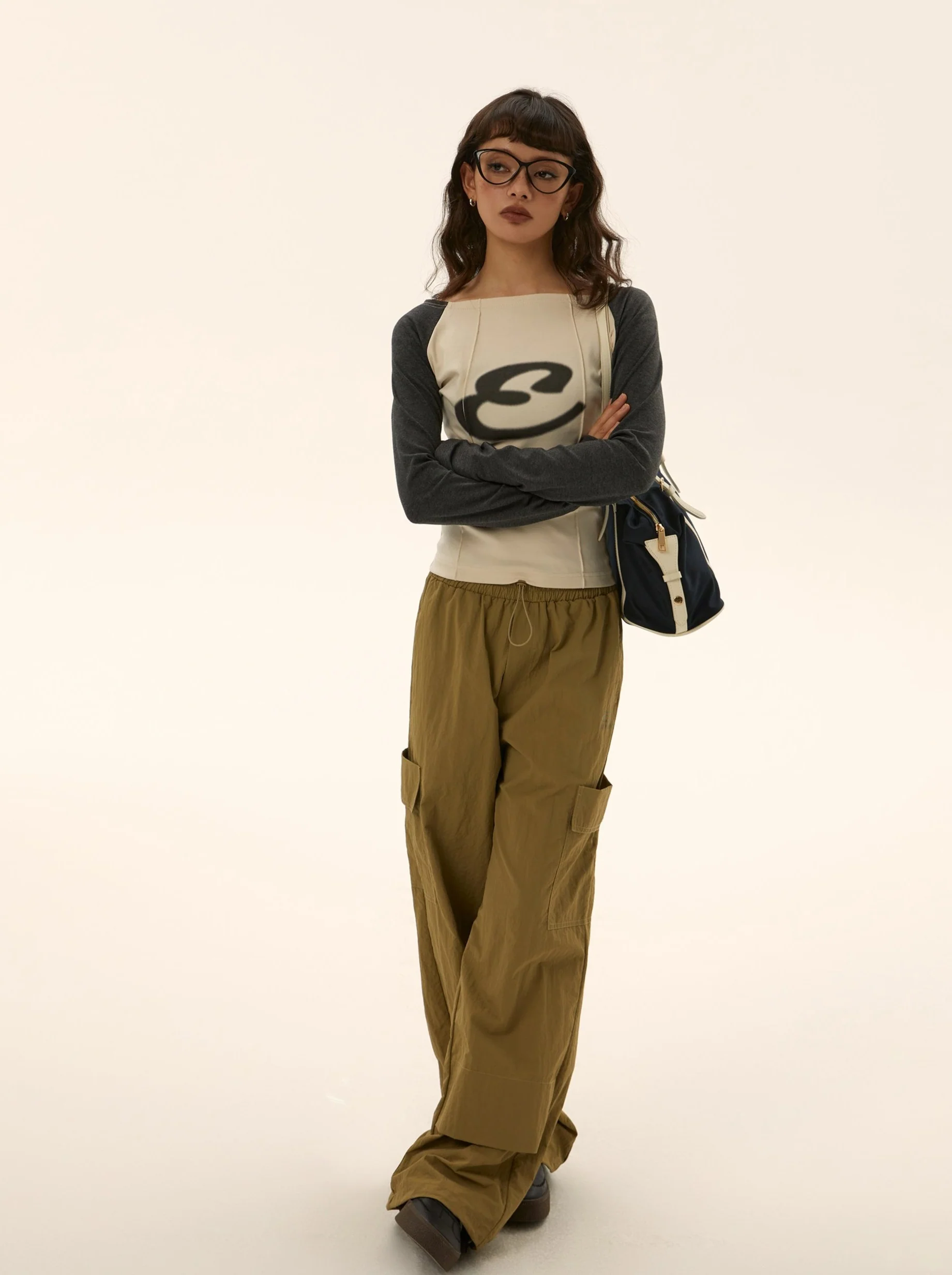 Elastic Waist Pocket Work Loose Pants