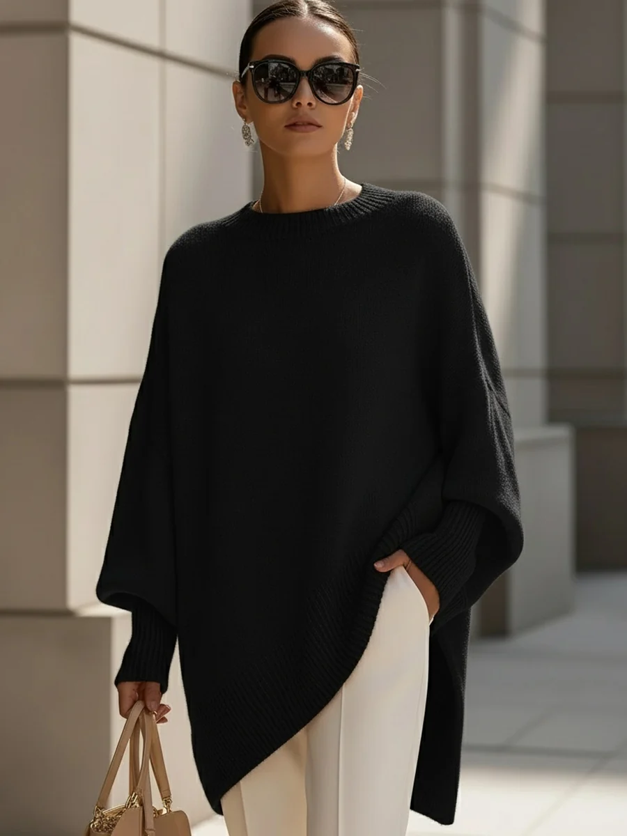 Oversized Knit Poncho Sweater - kaehukai