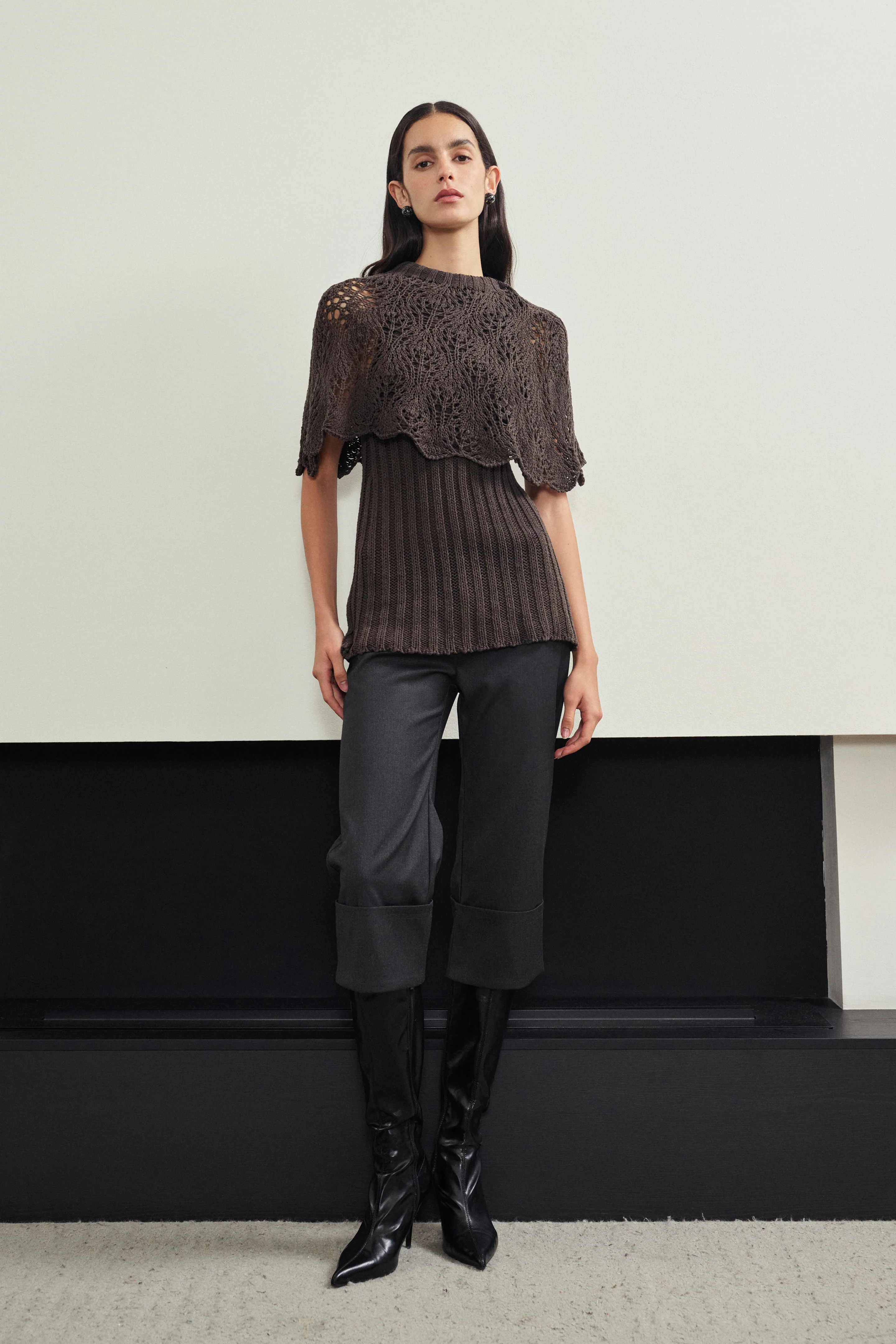 Layered-look capelet knit top