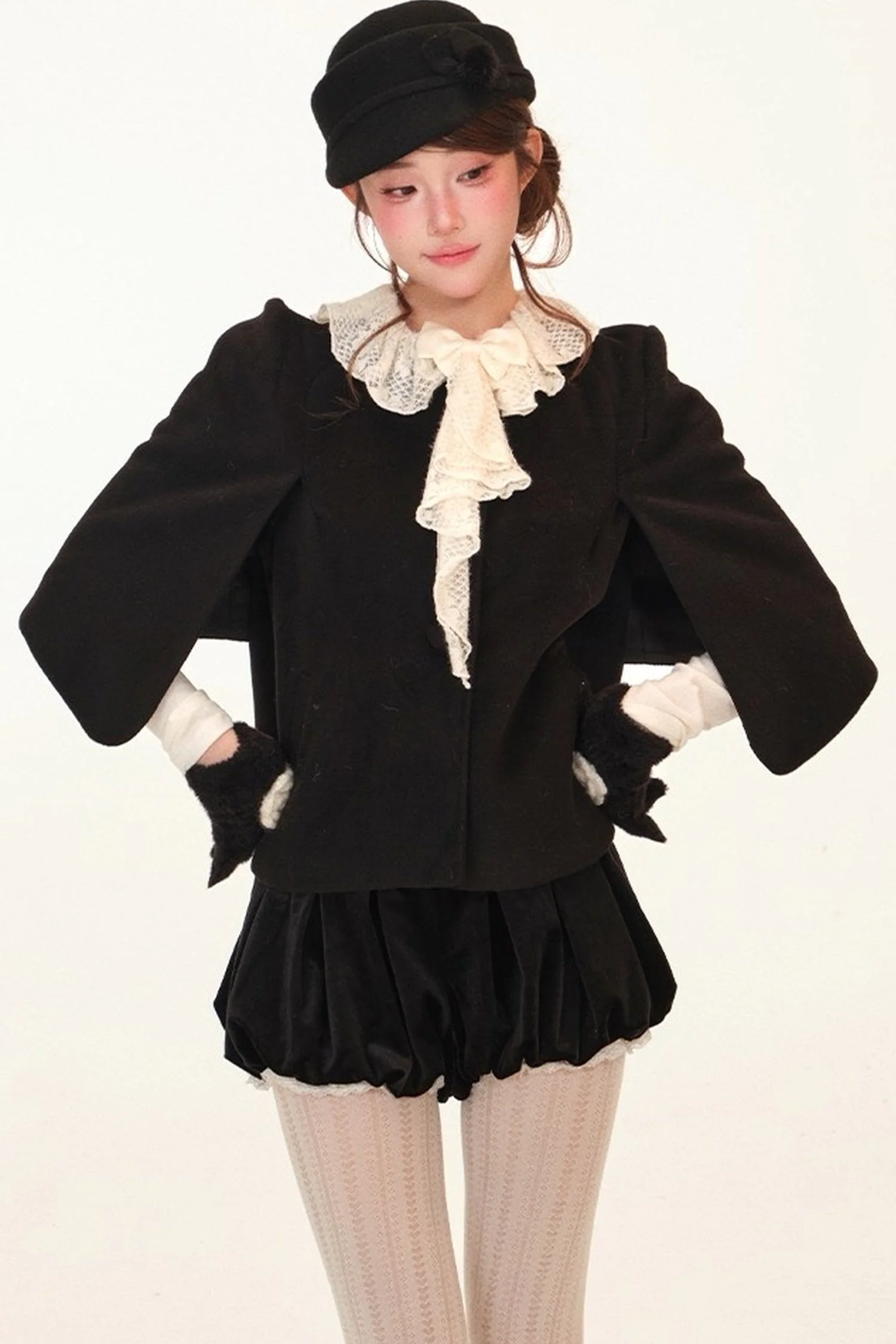 Autumn Lace Ruffle Coat Set-Up - gxfjsh
