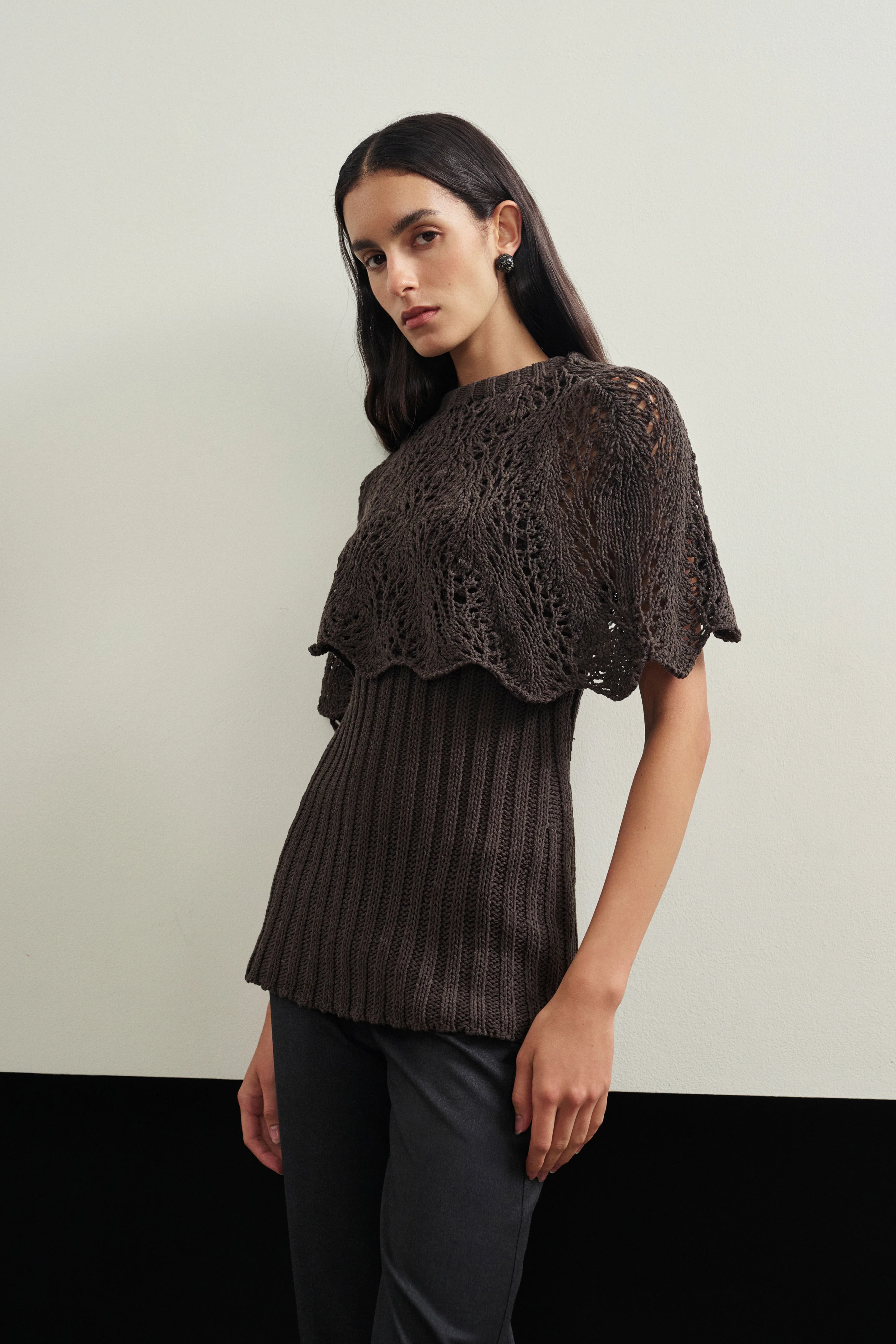Layered-look capelet knit top