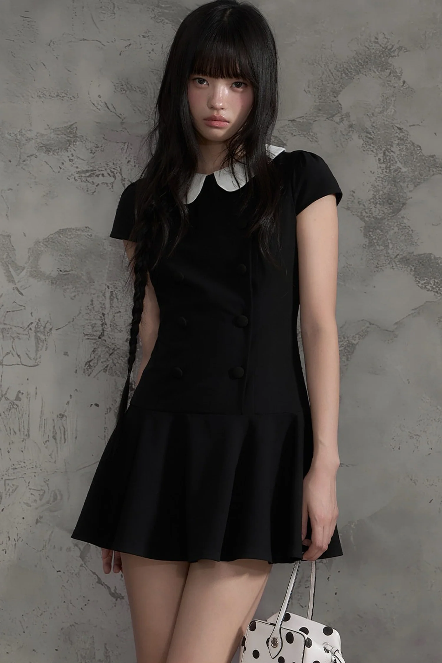 Double-Breasted Doll Collar A-Line Dress - gxfjsh