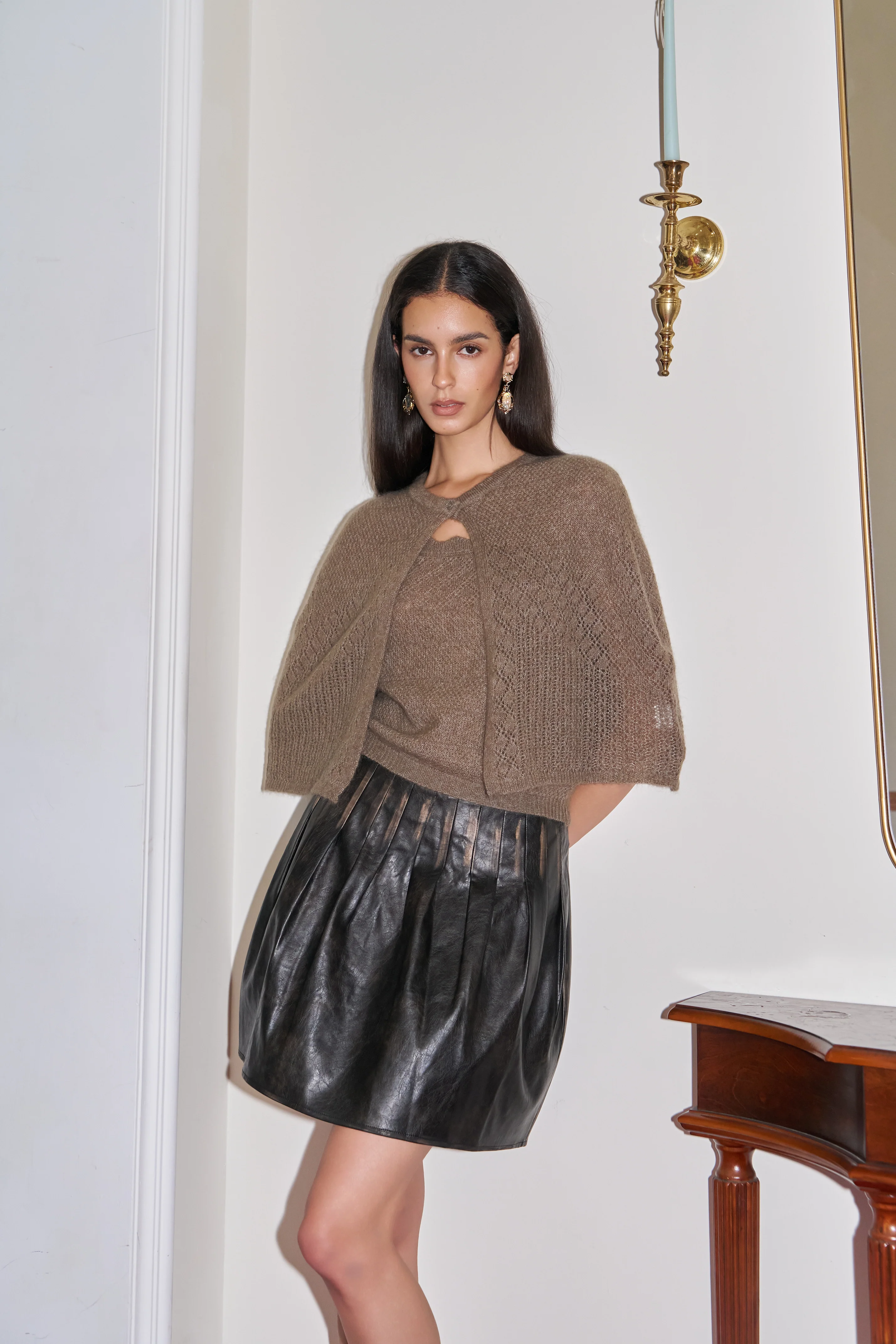 Pointelle knit capelet set