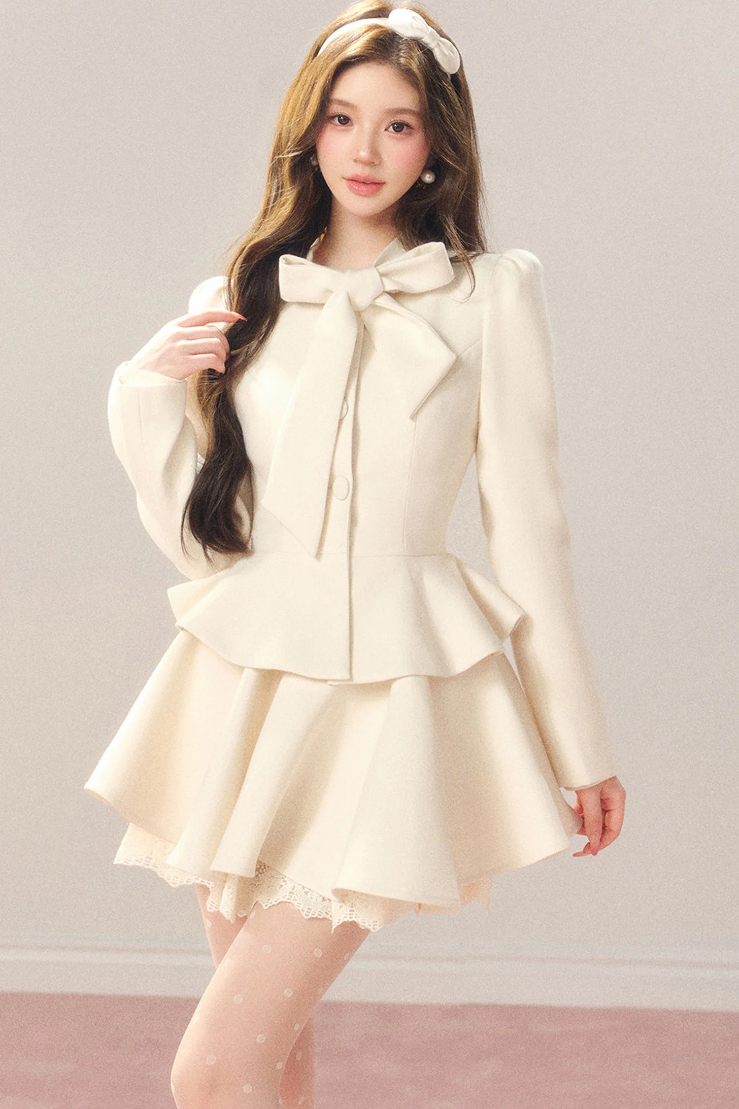 French Hepburn Style Imitation Wool Top and Skirt Set-Up - gxfjsh