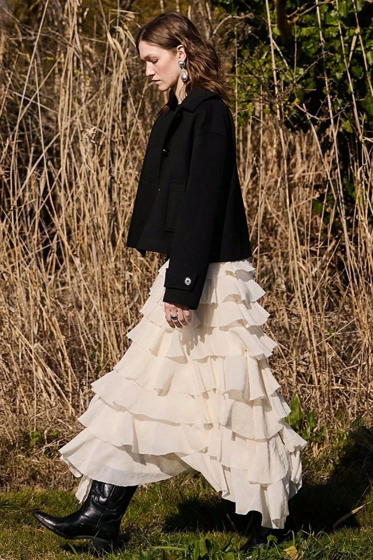 Sweet Tiered Flounce Midi Skirt