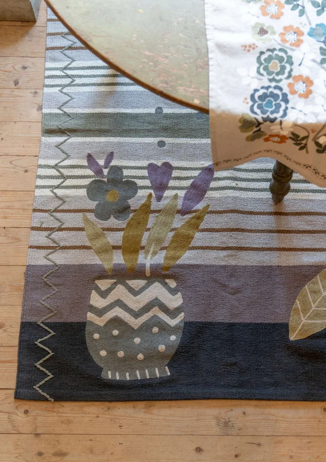 “Flower bed” embroidered organic cotton rug