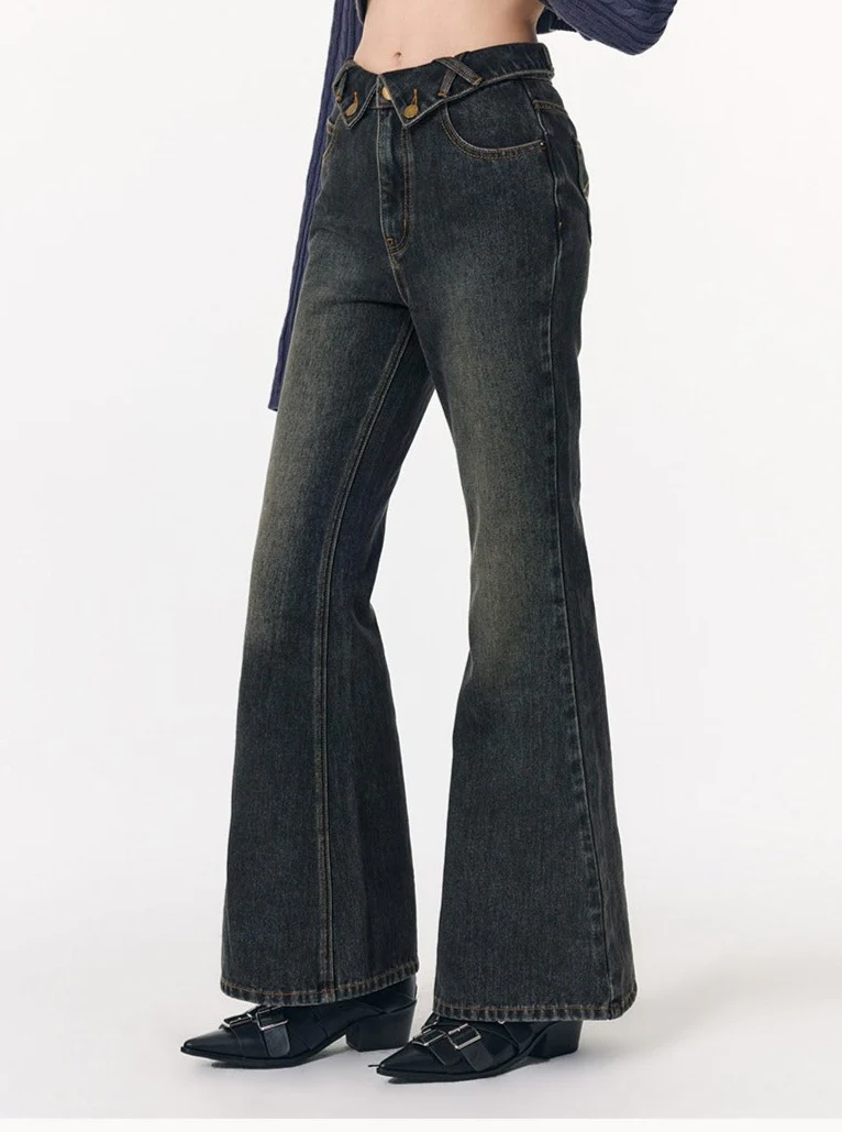 Retro distressed wash slim jeans pants