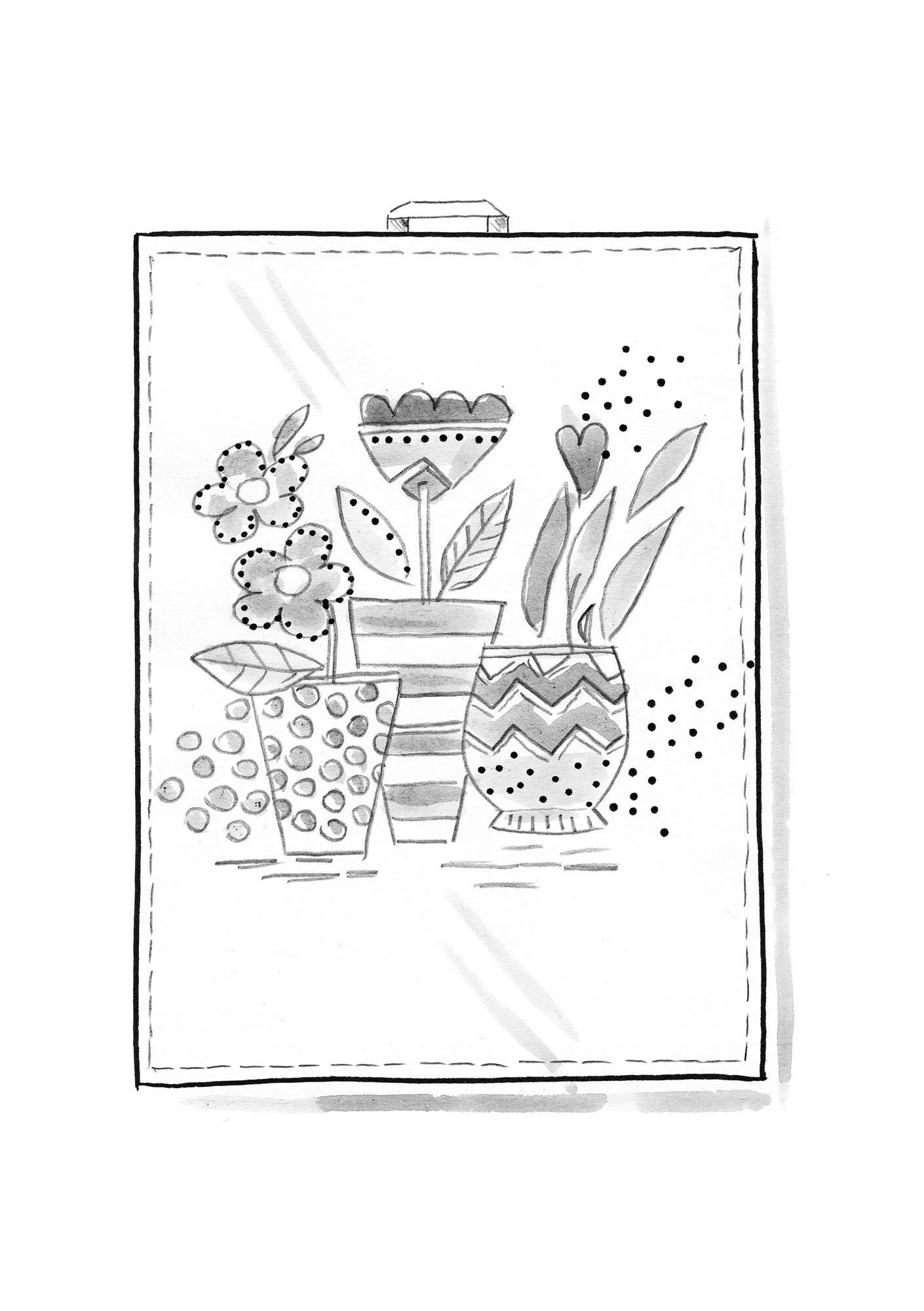 “Flower pots” organic cotton tea towel