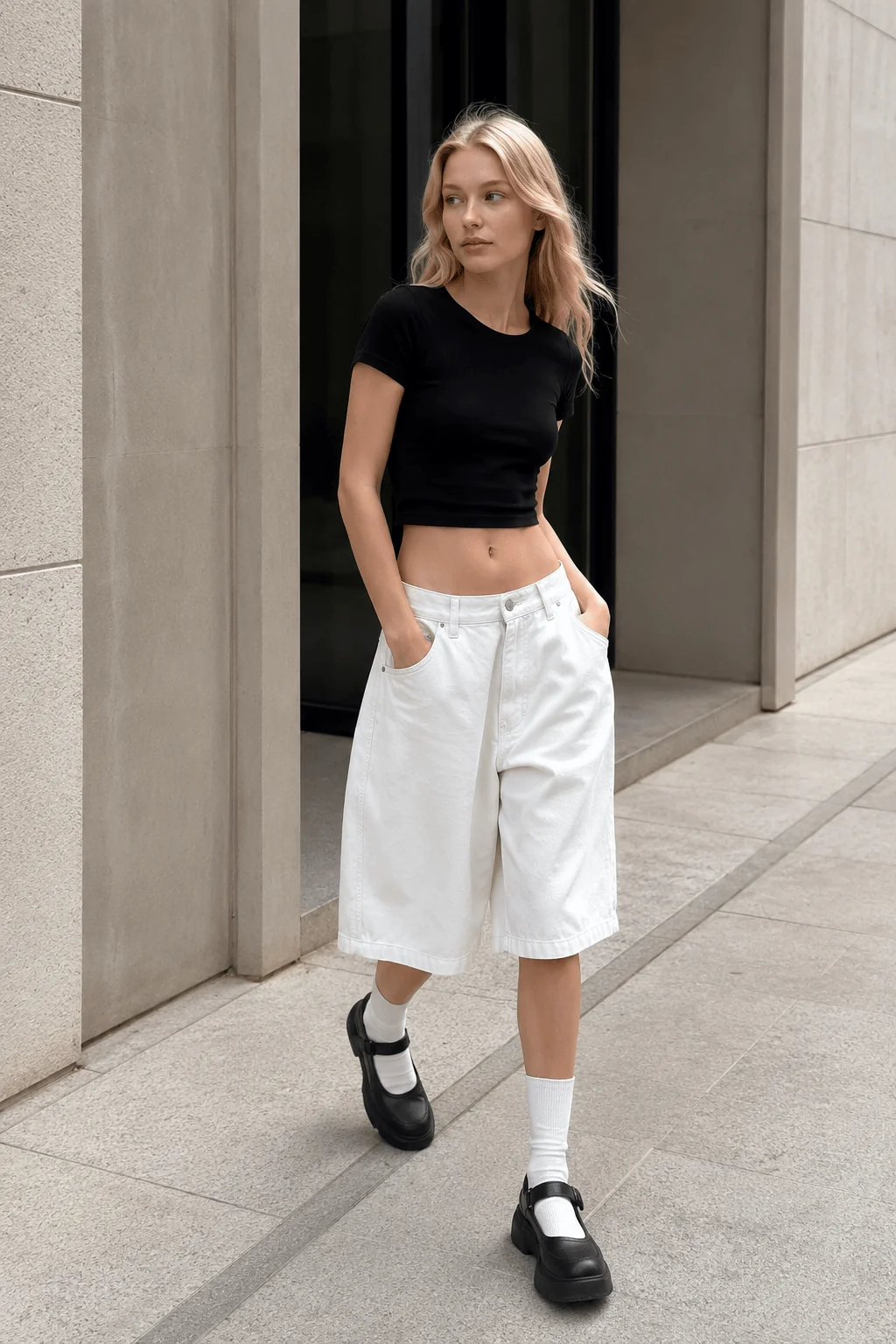 White High Waist Minimalist Wide Leg Denim Shorts - malitai
