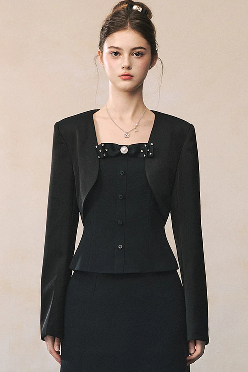 Elegant Black Suit with Waistcoat Blazer Set-Up - gxfjsh