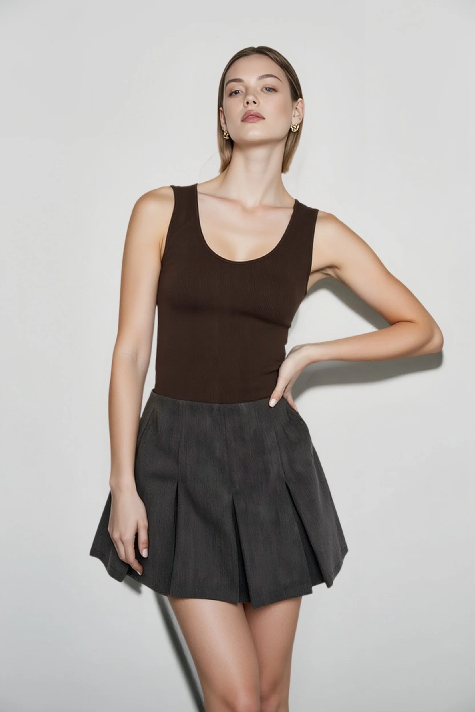 Casual Pleated Graceful Hem Mini Skort - malitai