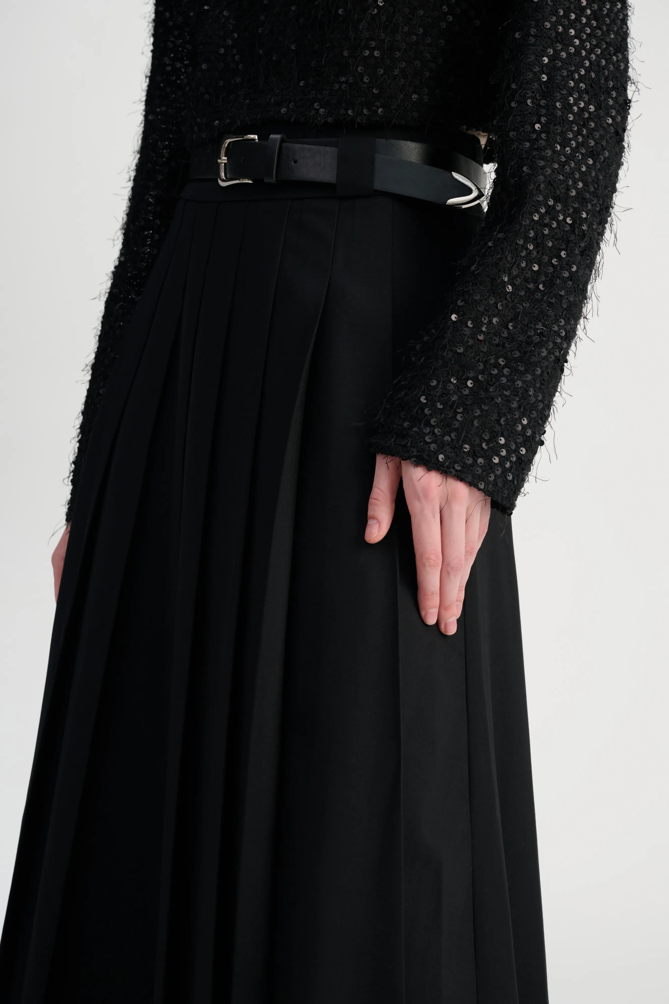 Pleated A-line maxi skirt