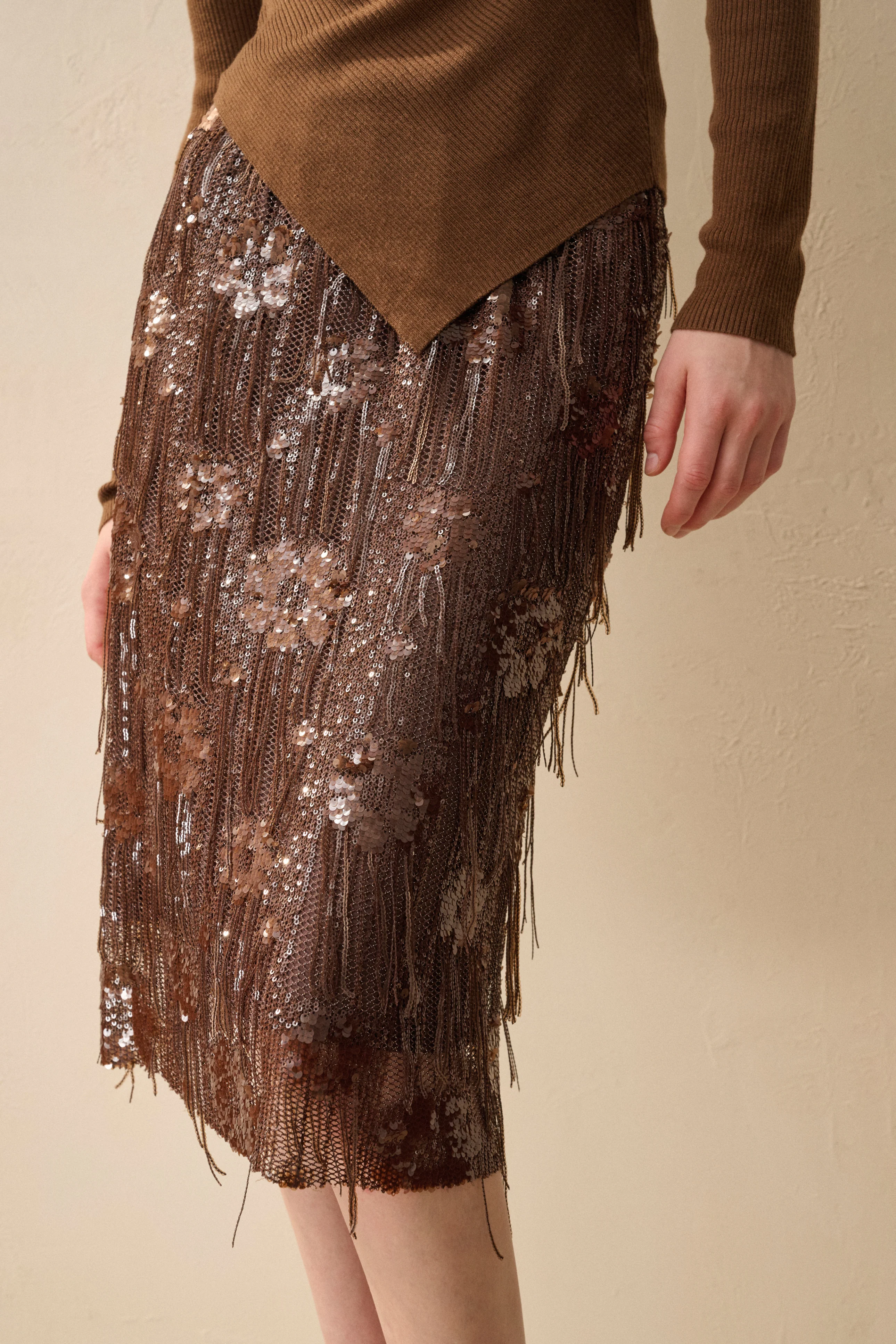 Sequin fringed skirt