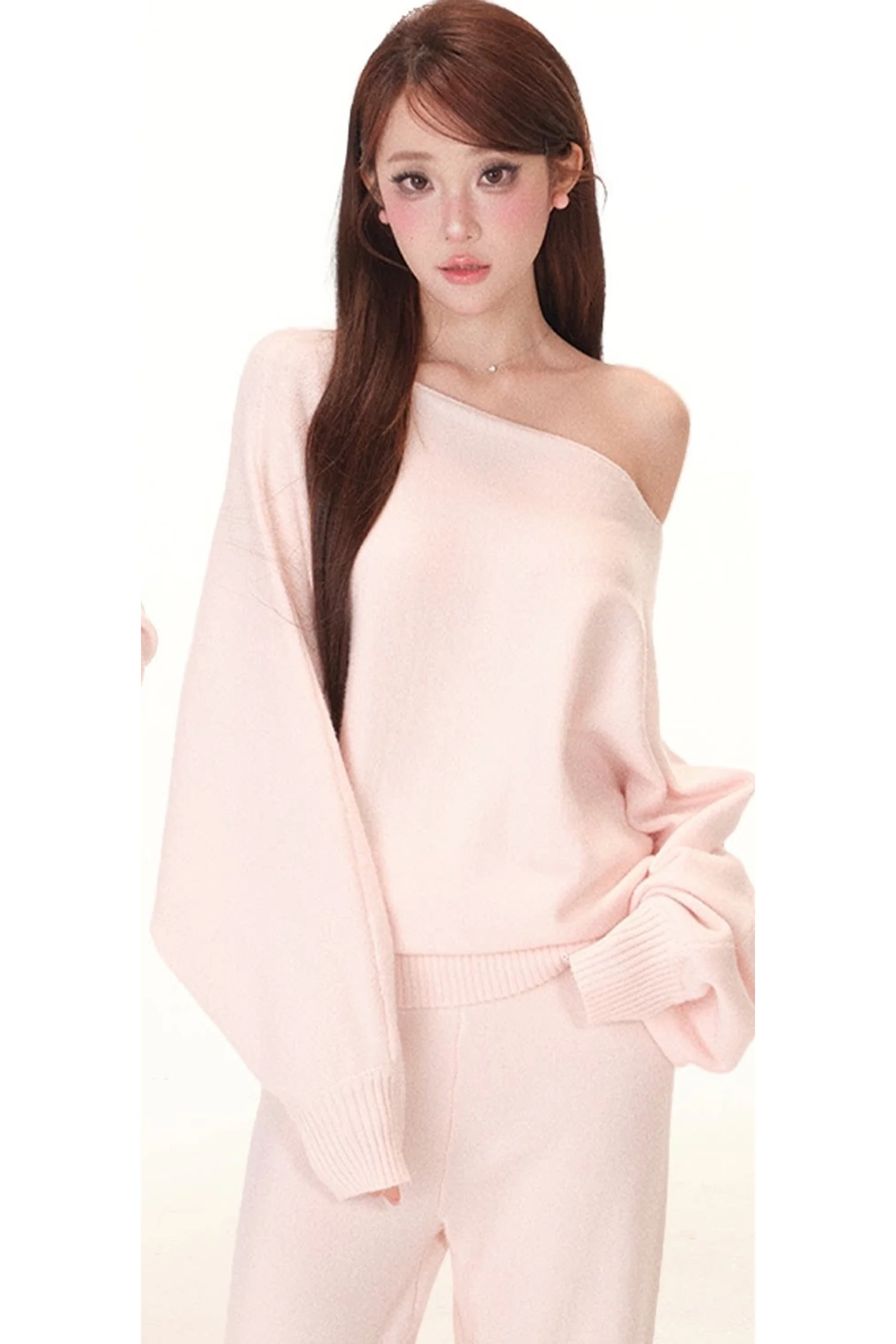 Pink Porcelain Off-Shoulder Knit Set-Up - gxfjsh
