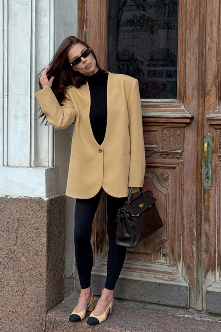 Solid V-Neck Minimalist Office Blazer - malitai