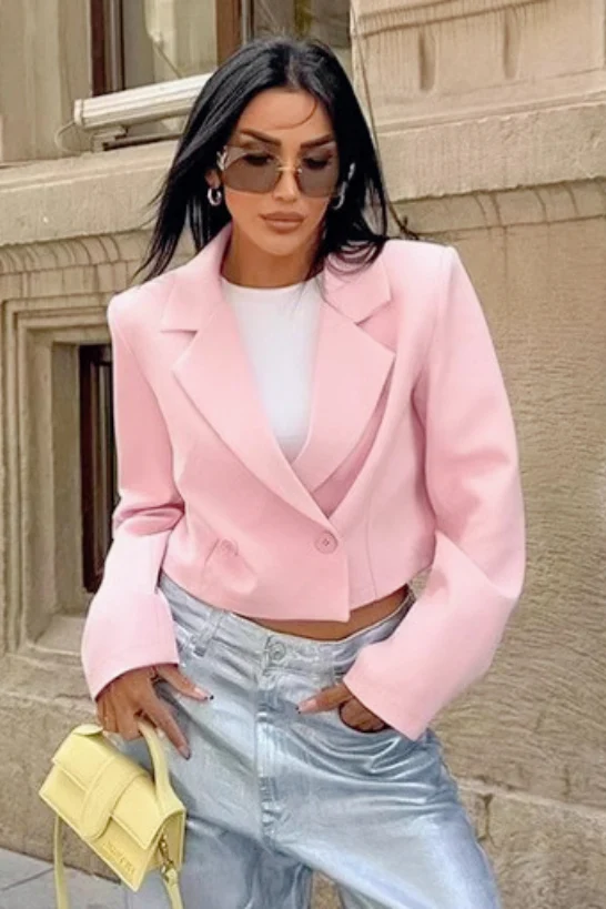 Cropped Pink Double Breasted Blazer - malitai