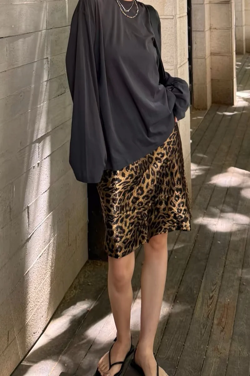 Wrinkle Resistant Leopard A-Line Skirt