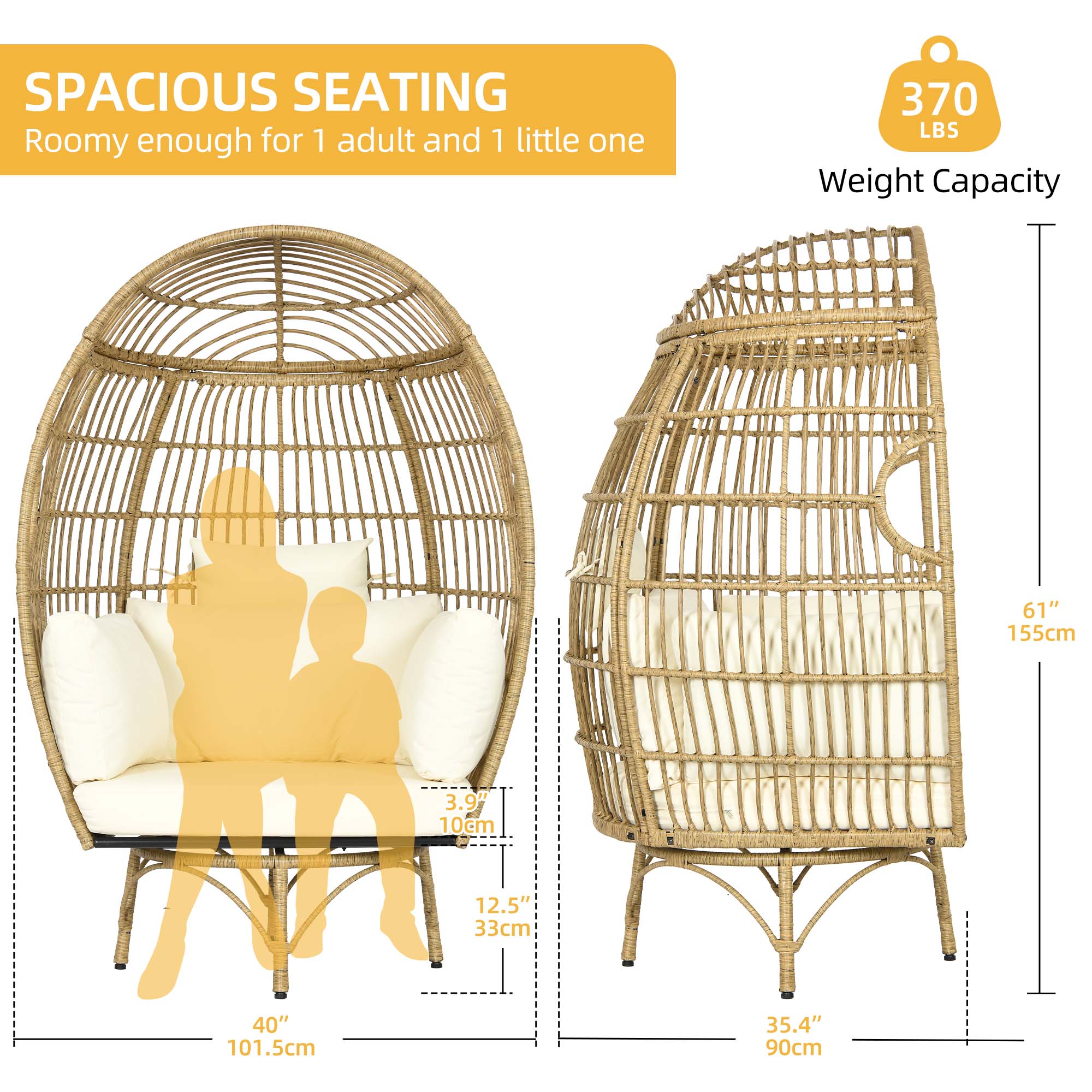 🔥360° Swivel Oversized Outdoor Rattan Egg Swivel Chair Patio Indoor Large Wicker Lounger Soft Cushions