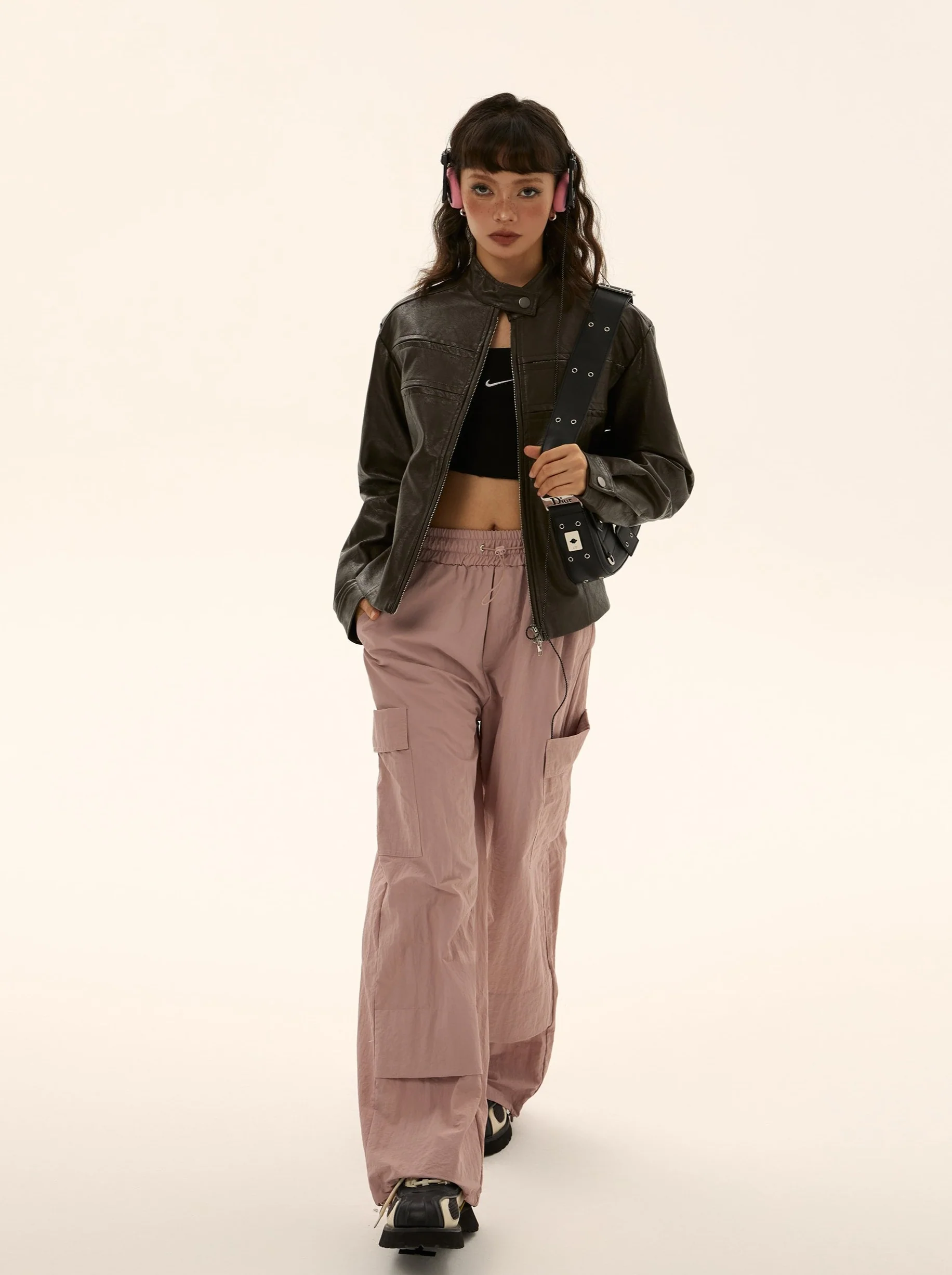 Elastic Waist Pocket Work Loose Pants