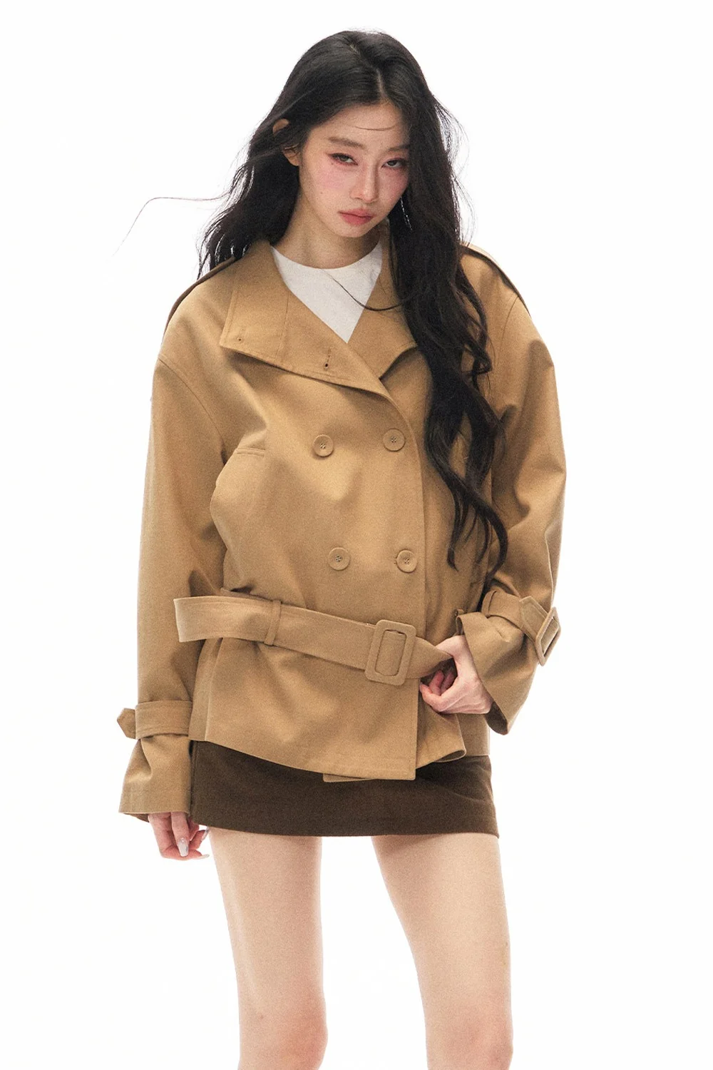 British Style Short Trench Coat and Skirt Set-Up - gxfjsh