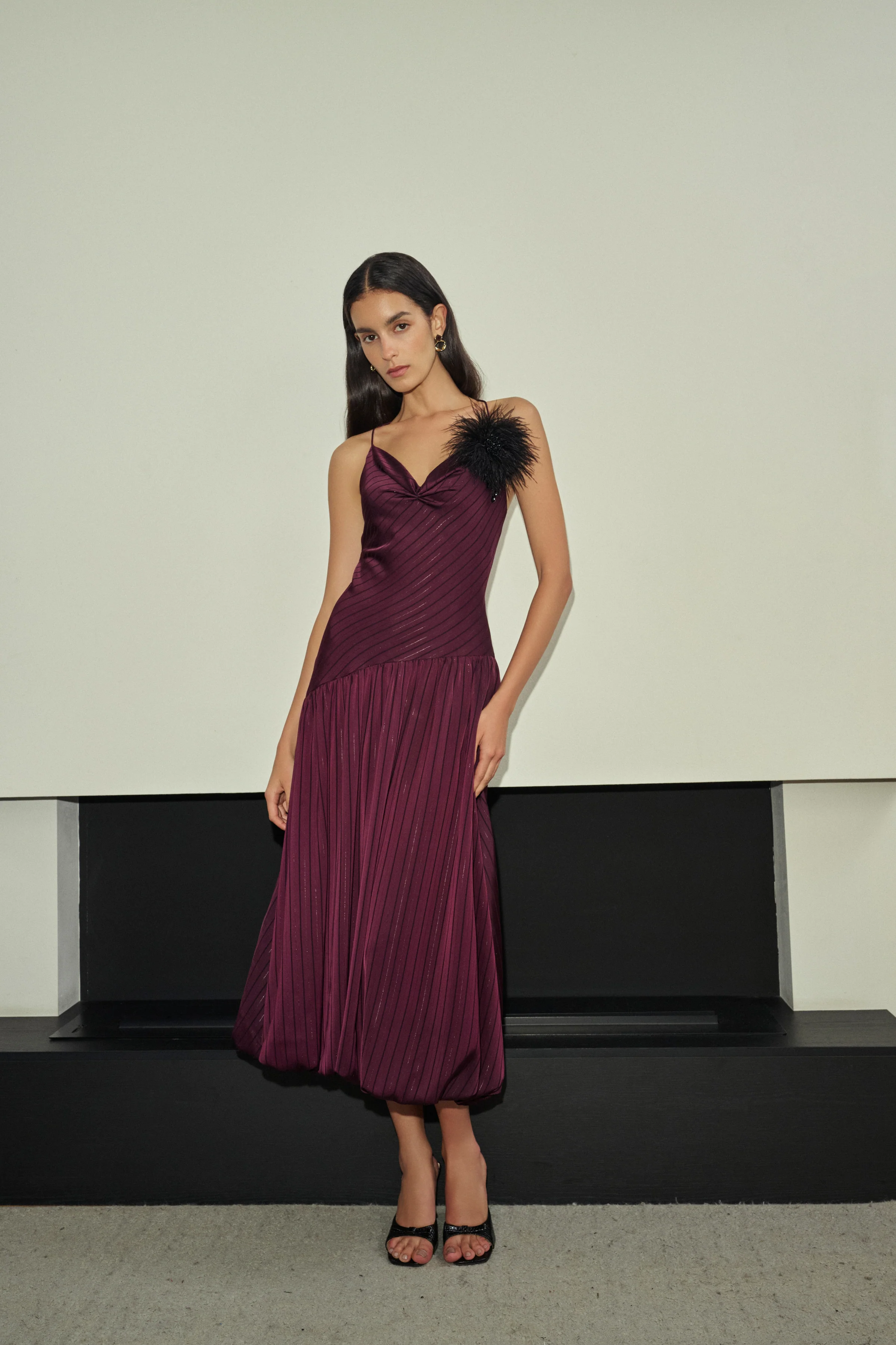Pinstripe halter bubble-hem dress