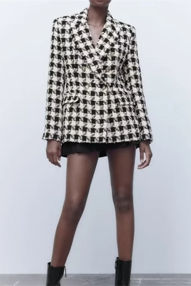 Textured Houndstooth Winter Blazer - malitai