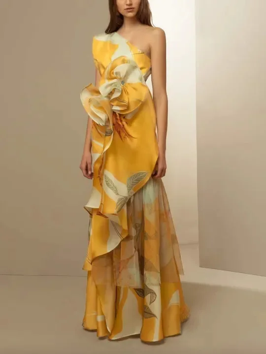 Elegant Banquet Temperament  French Retro High-end Fashion Casual Print  Maxi Dresses