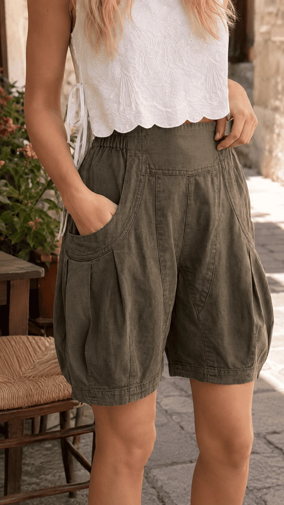 High Waist Utility Wide Leg Loose Fit Shorts - malitai