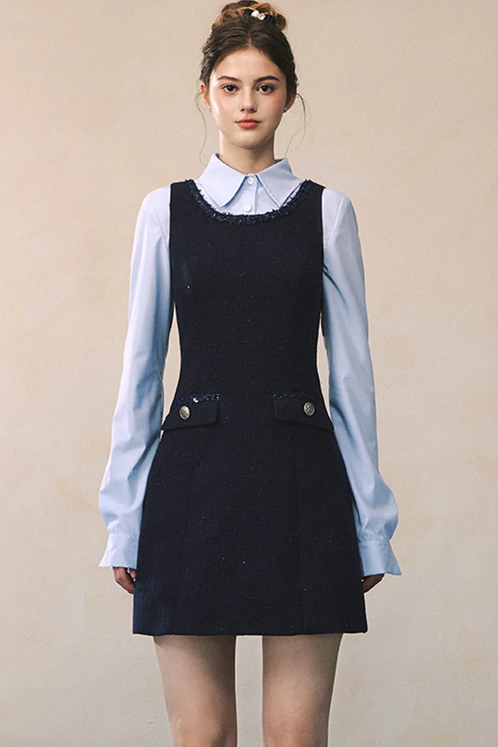 Blue Long-Sleeve Shirt Navy Dress Set-Up - gxfjsh