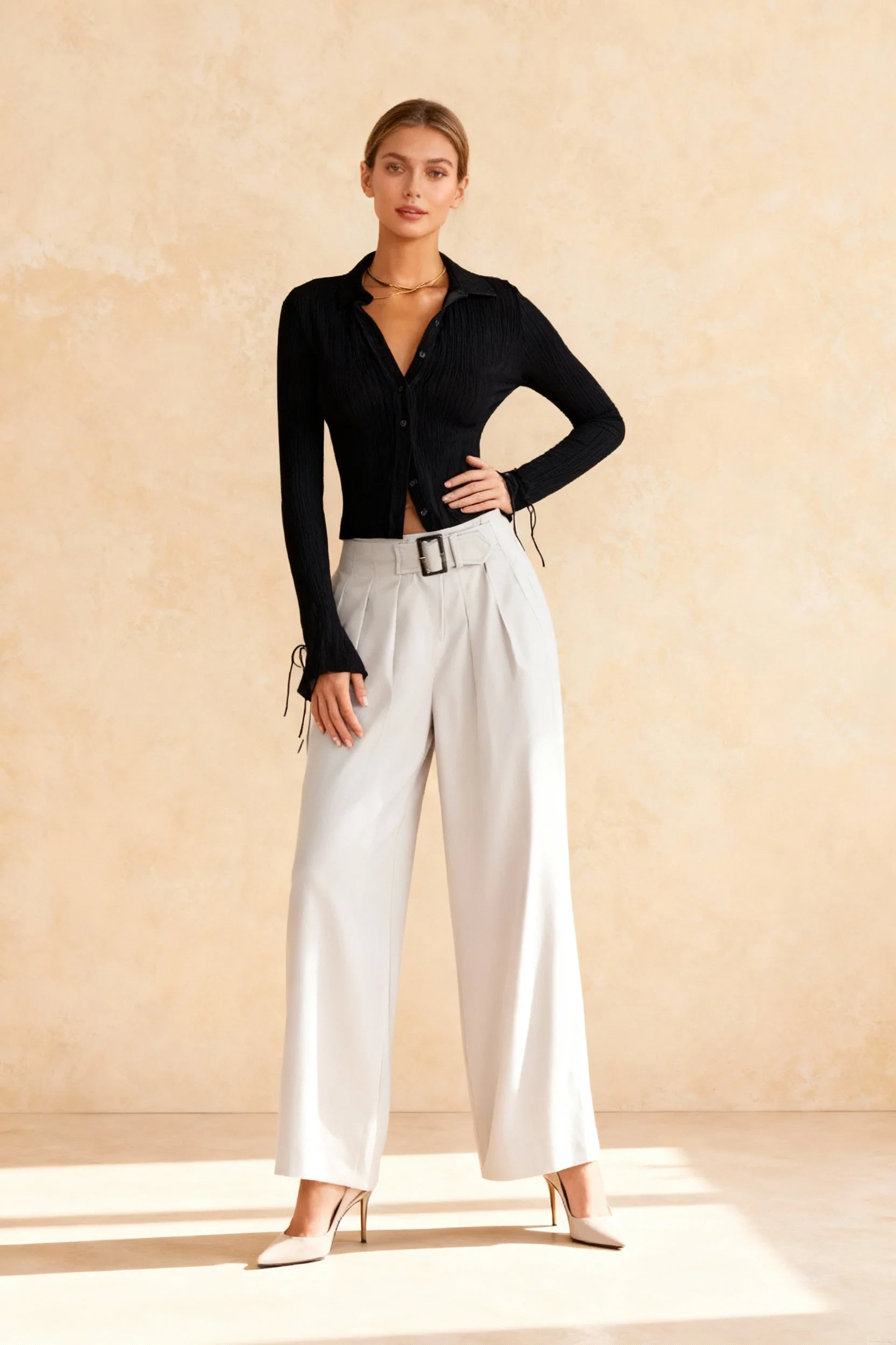 Long Sleeve Casual Turn-Down Collar Button-Down Knit Top - malitai