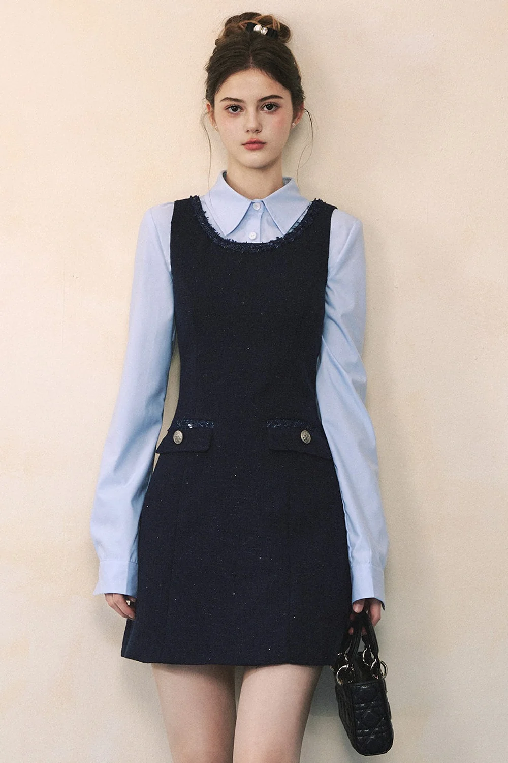 Blue Long-Sleeve Shirt Navy Dress Set-Up - gxfjsh