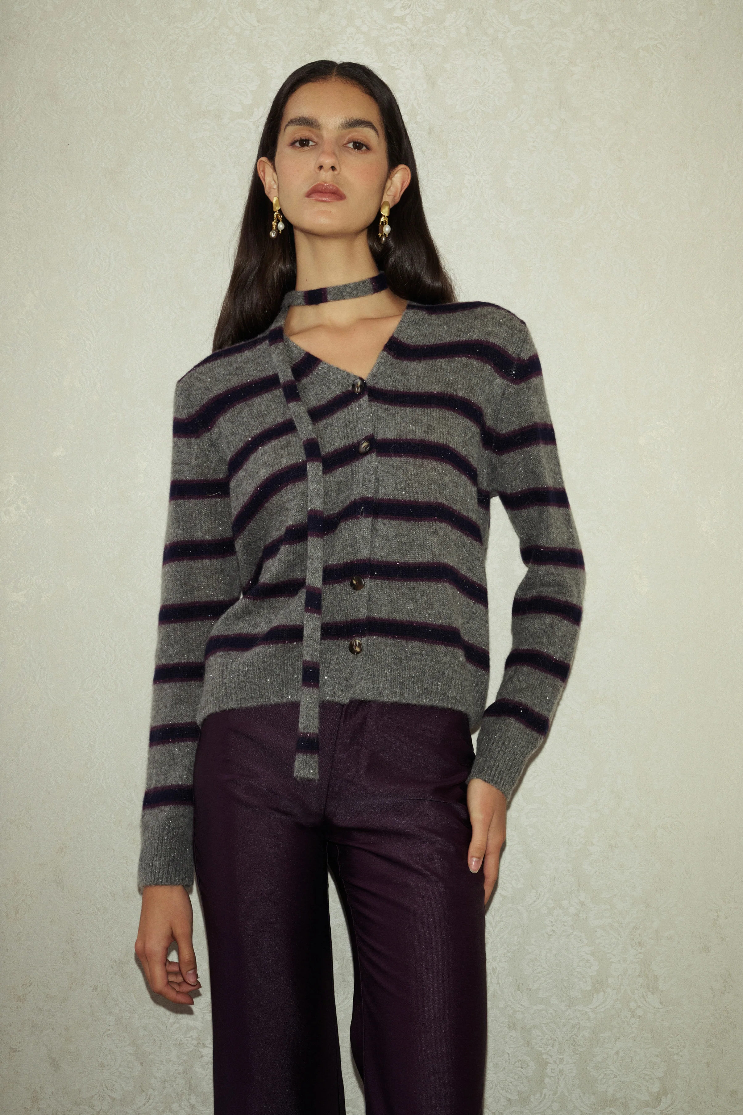Glint stripe wool cardigan