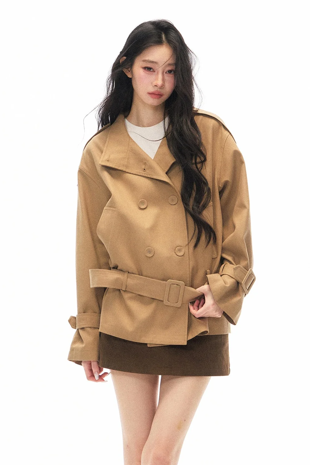 British Style Short Trench Coat and Skirt Set-Up - gxfjsh