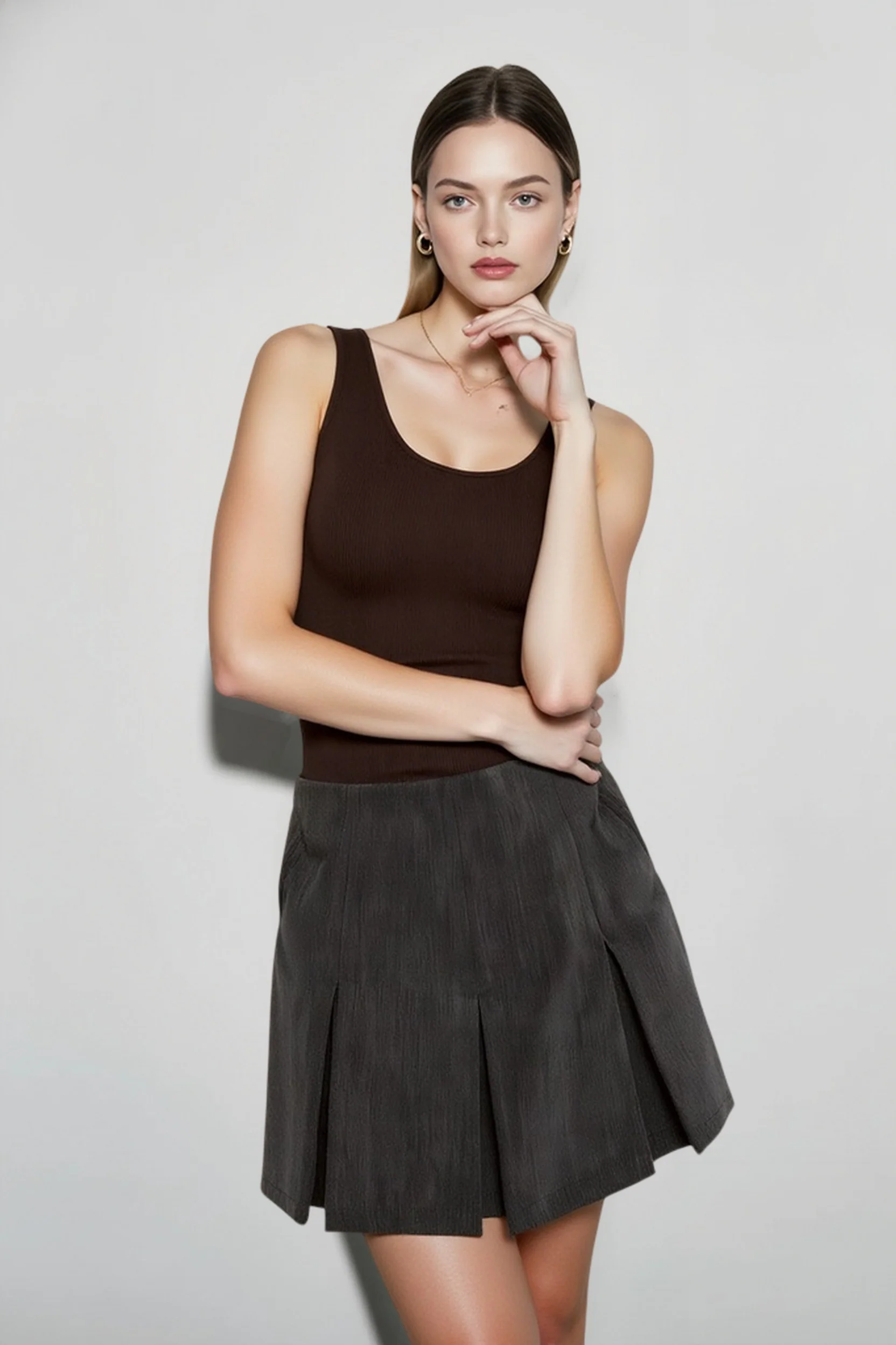 Casual Pleated Graceful Hem Mini Skort - malitai
