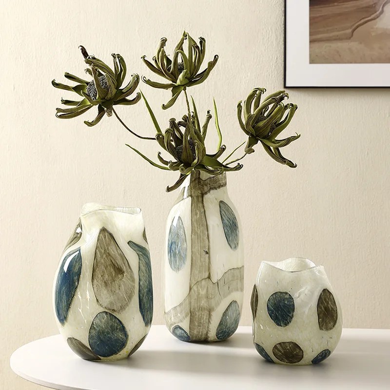 Blue Green Spotted Glass Vase