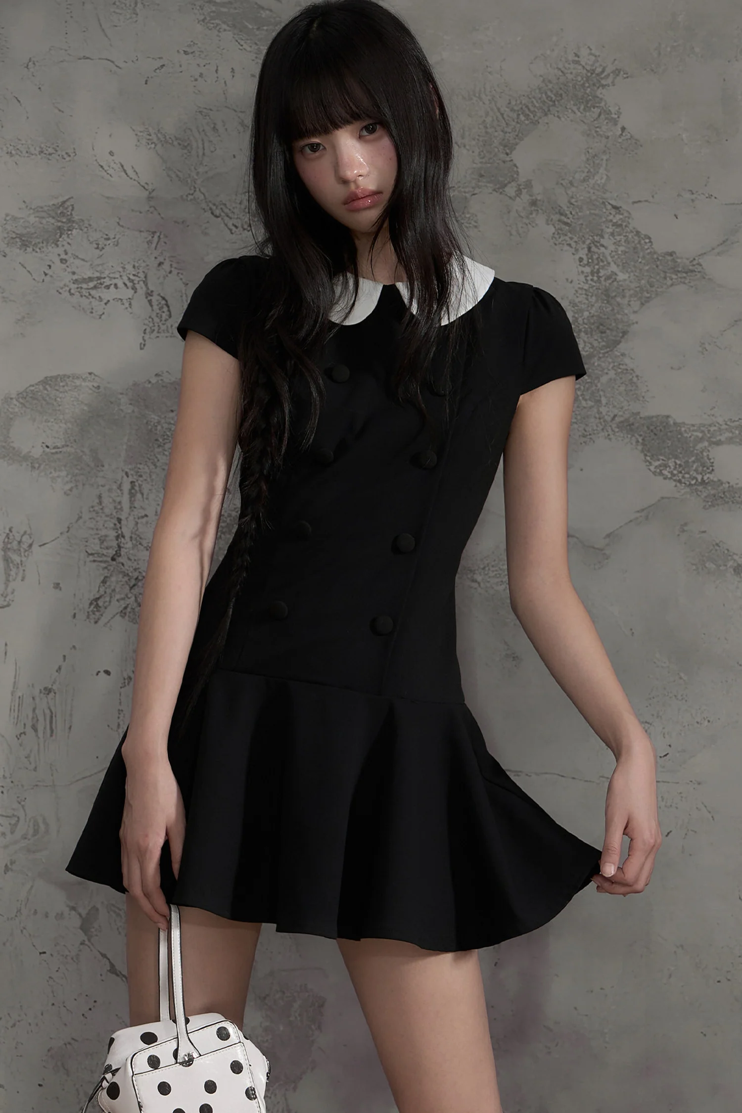 Double-Breasted Doll Collar A-Line Dress - gxfjsh