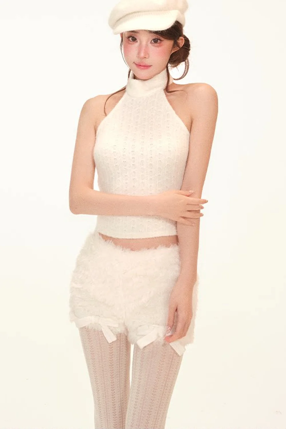 Halter Knit Camisole and Coat 3-Piece Set-Up - gxfjsh