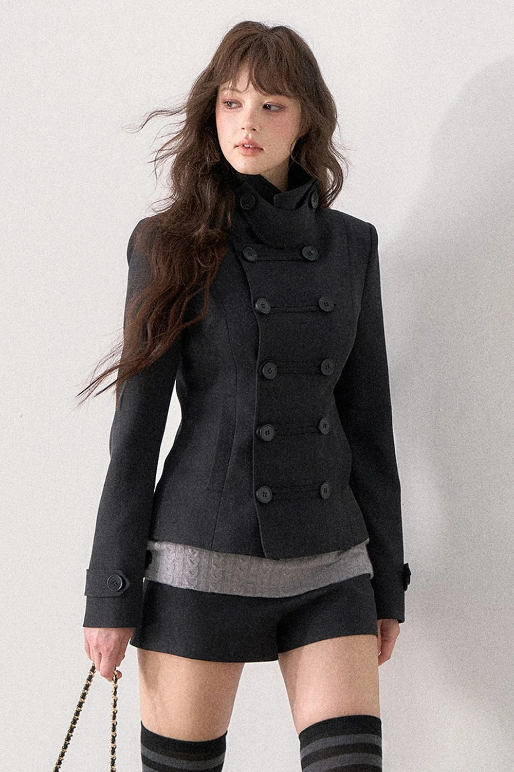 Double-Breasted Blazer and Cuffed Shorts Set - gxfjsh