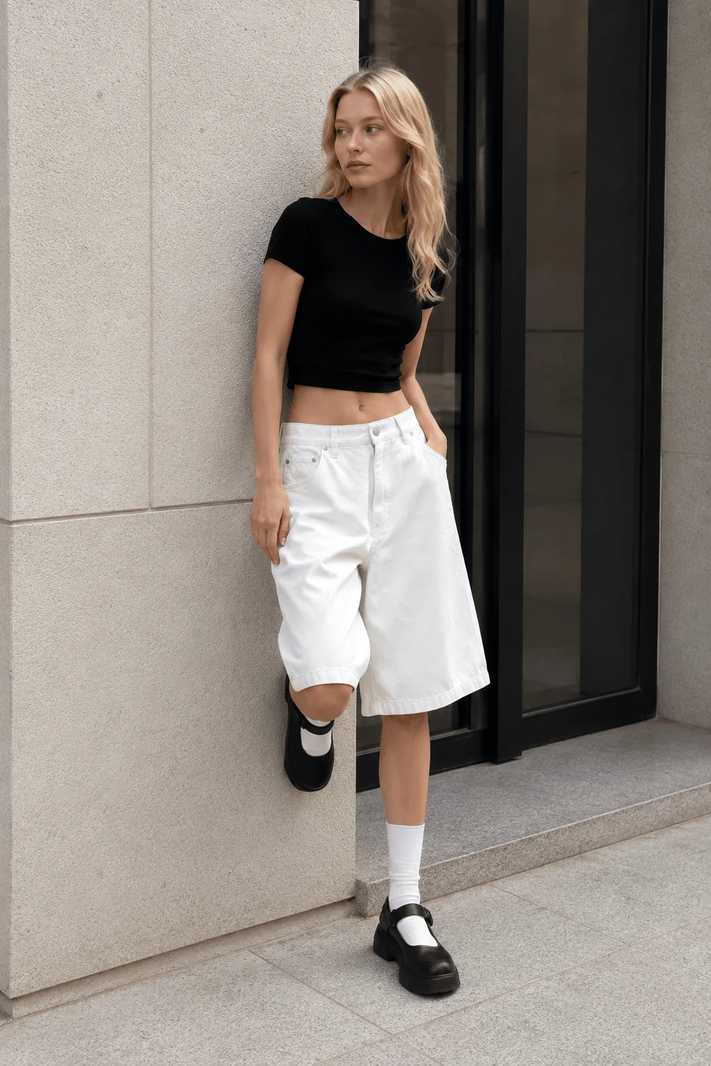 White High Waist Minimalist Wide Leg Denim Shorts - malitai