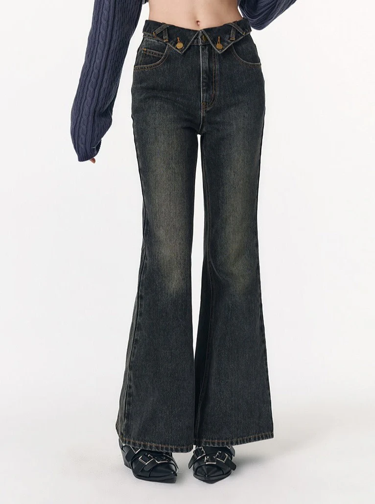 Retro distressed wash slim jeans pants