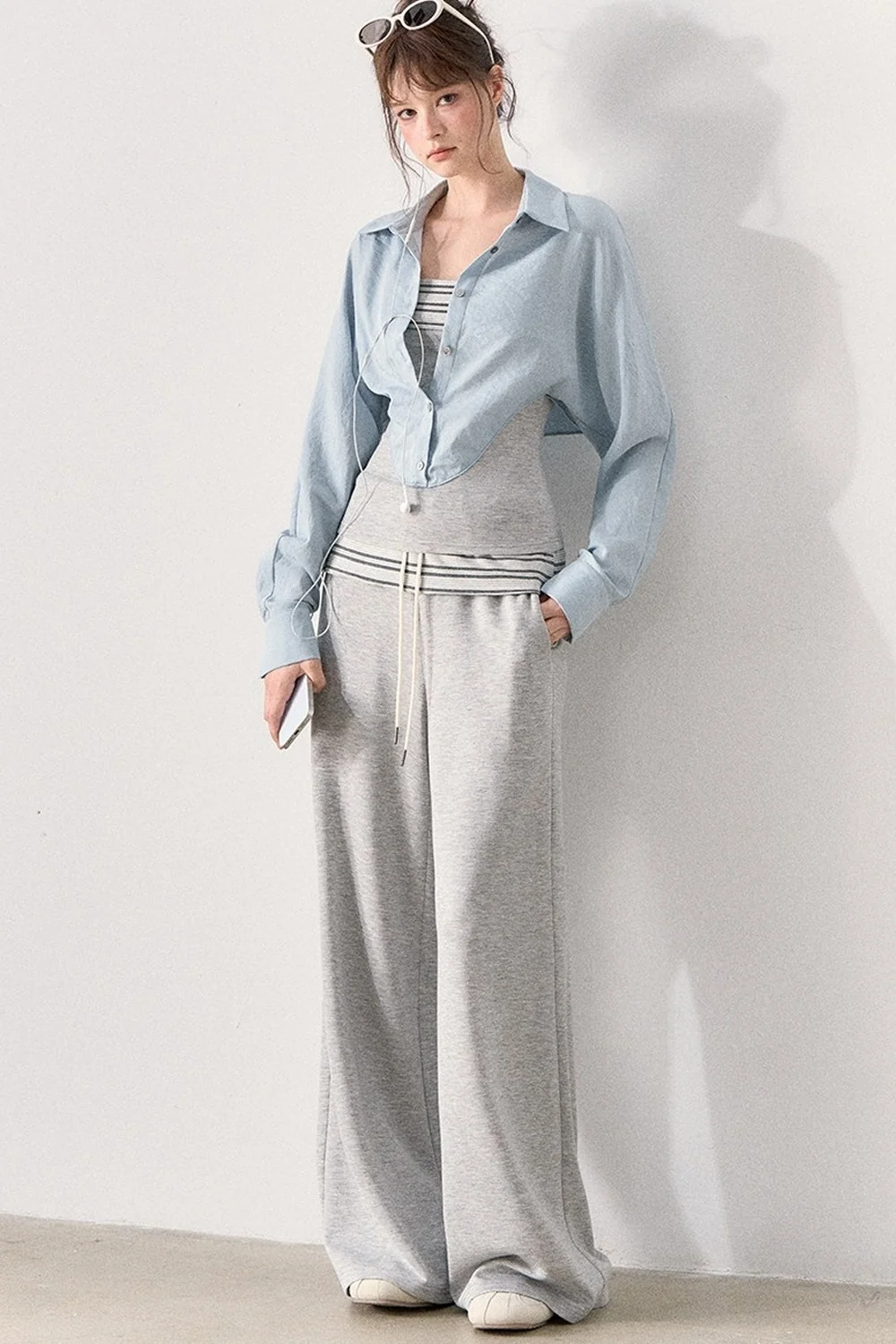 Relaxed Knit Wide Leg Pants and Shirt Set - gxfjsh