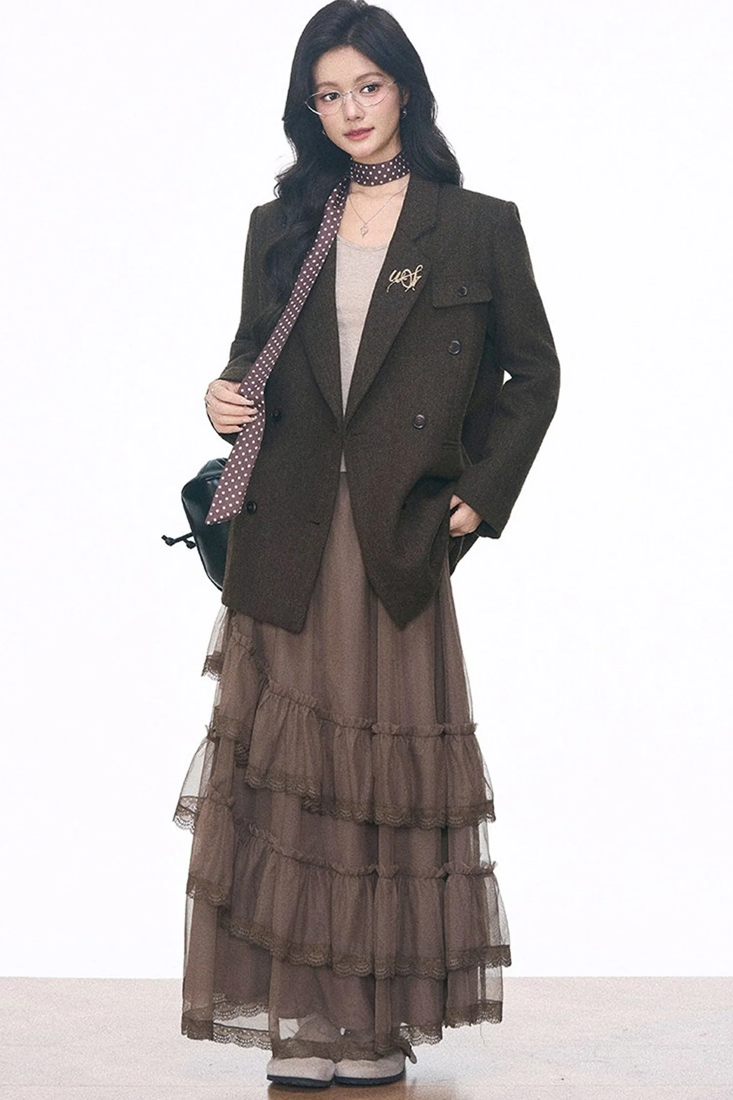 Woolen Blazer and Mesh Skirt Set-Up - gxfjsh