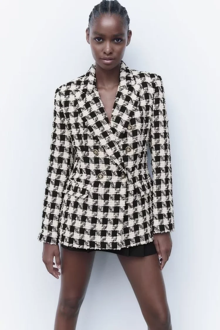 Textured Houndstooth Winter Blazer - malitai