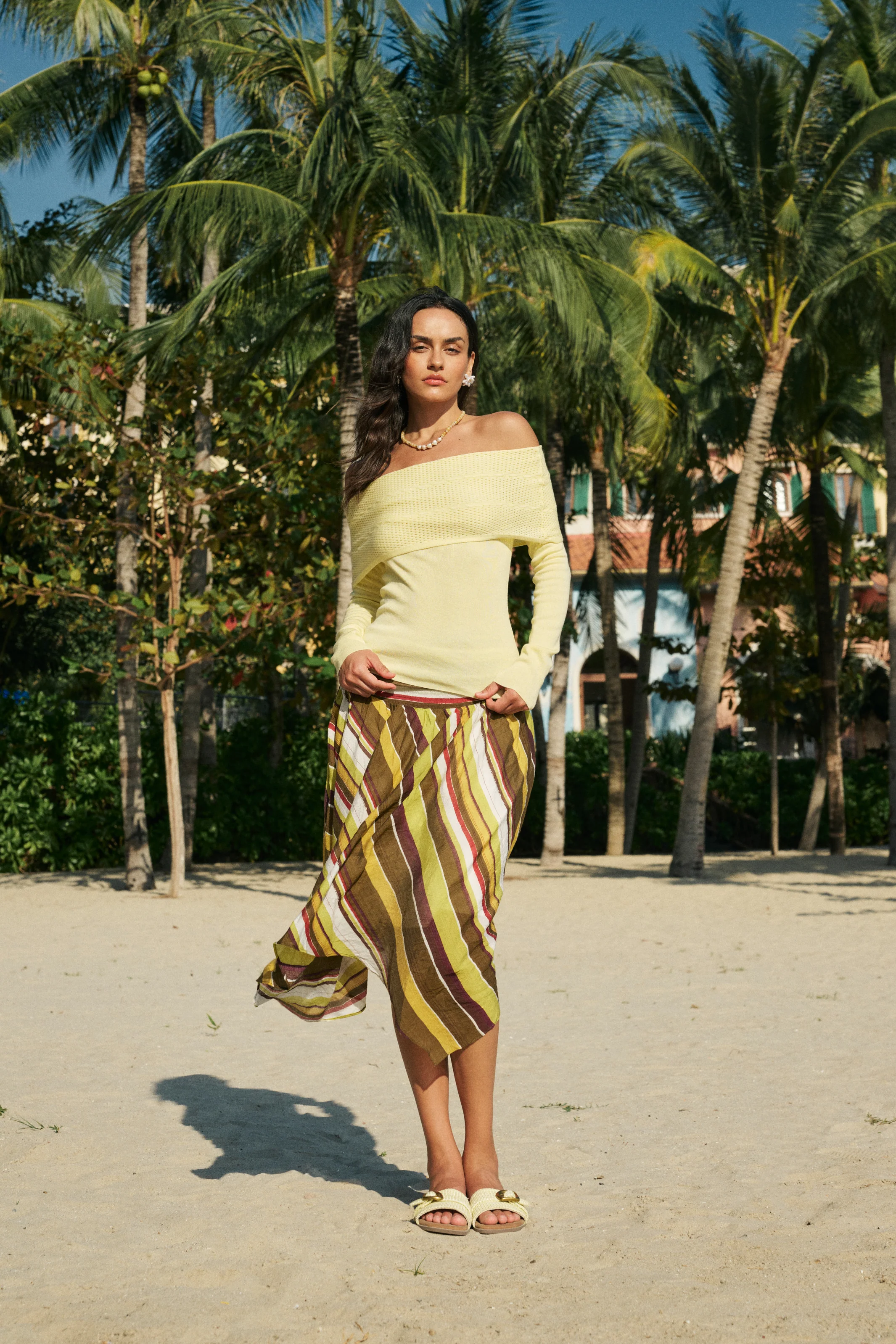 Striped asymmetrical skirt