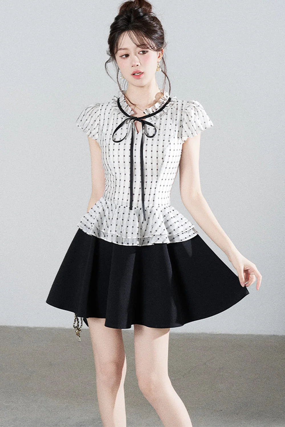 French Style Puff Sleeve A-Line Dress - gxfjsh