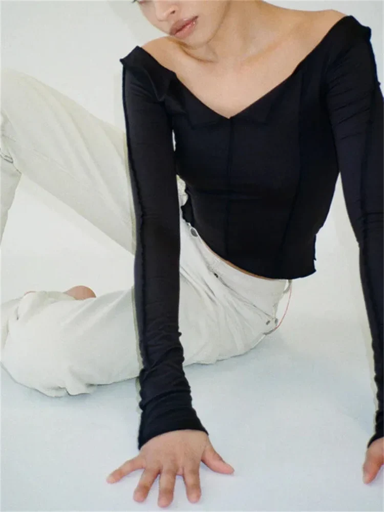 Casual Ruched Long Sleeve Spring Fall Slim Fit Pullovers Female T-shirts - malitai