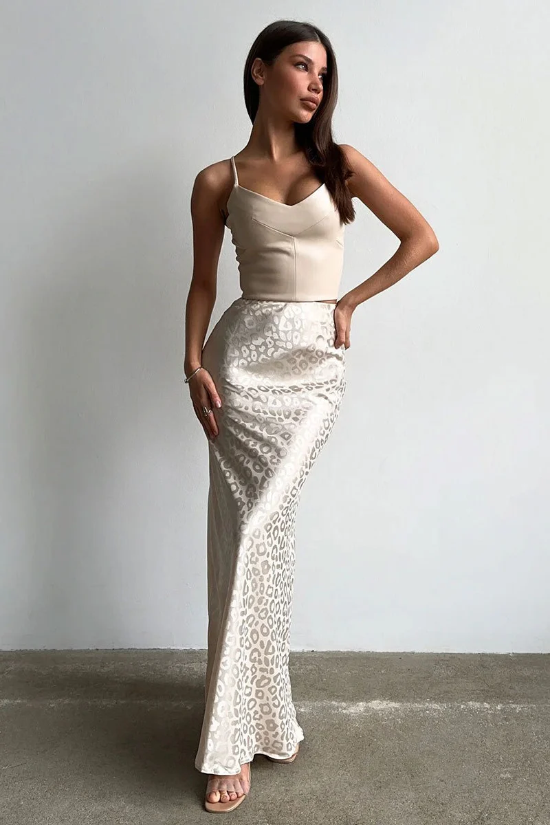 Leopard Jacquard Bodycon Maxi Skirt