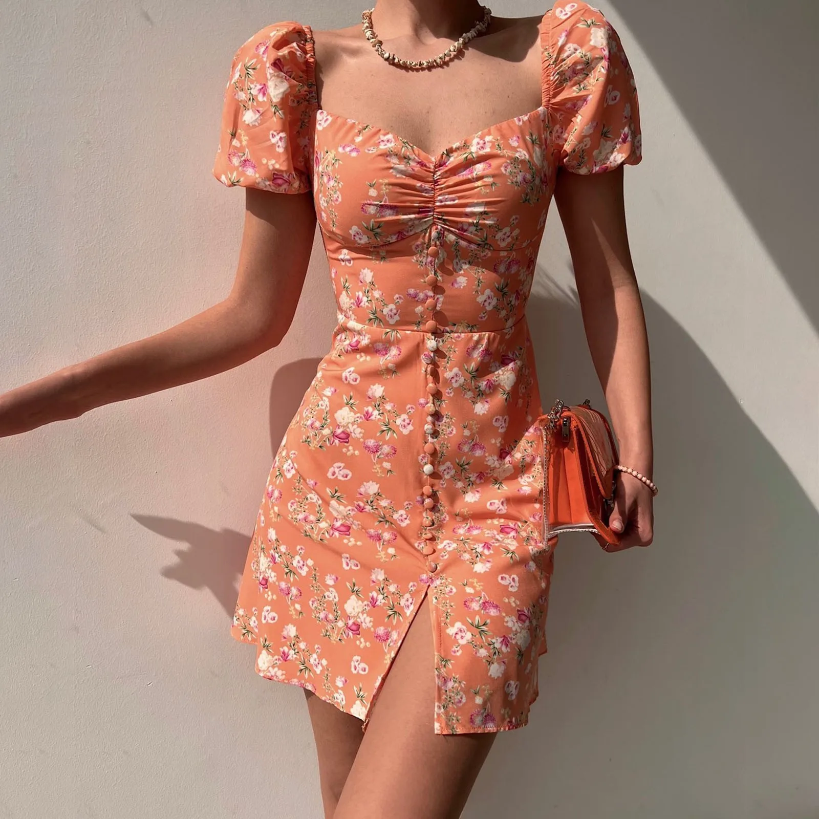 Women's Fashionable Bubble Sleeve Summer Short Dress