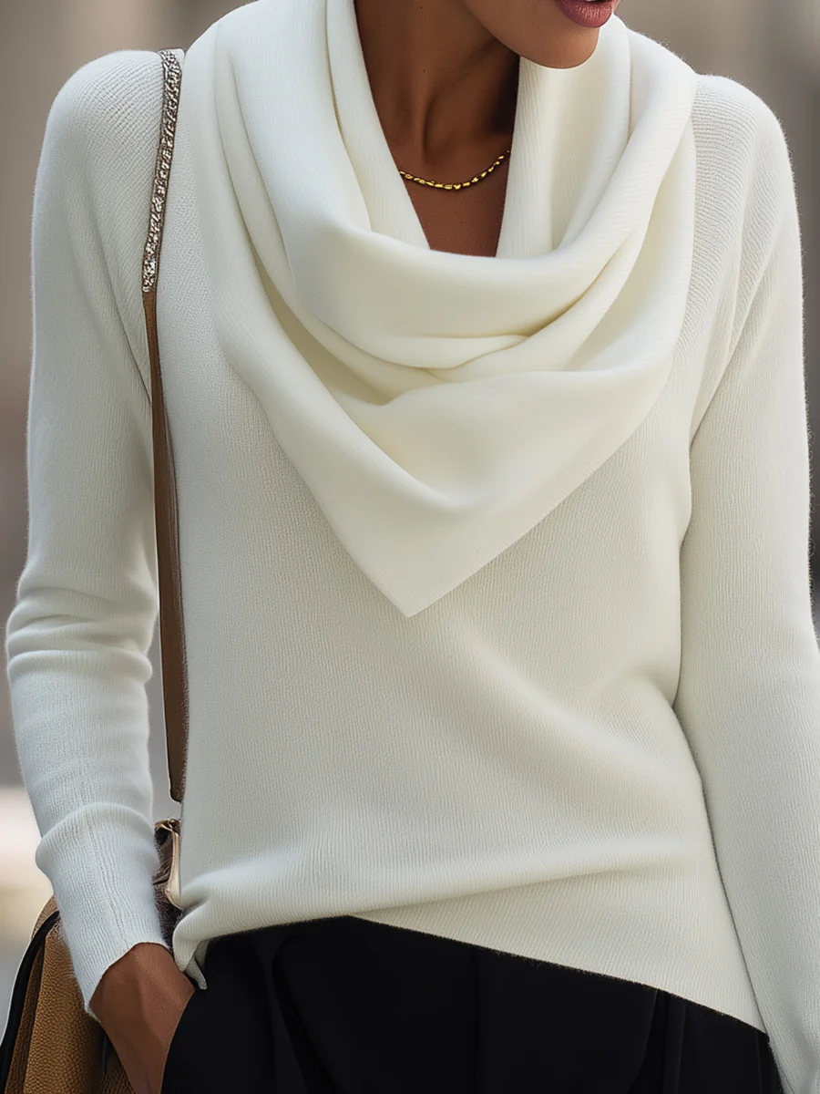 Draped Cowl Neck Long-Sleeve Top - kaehukai